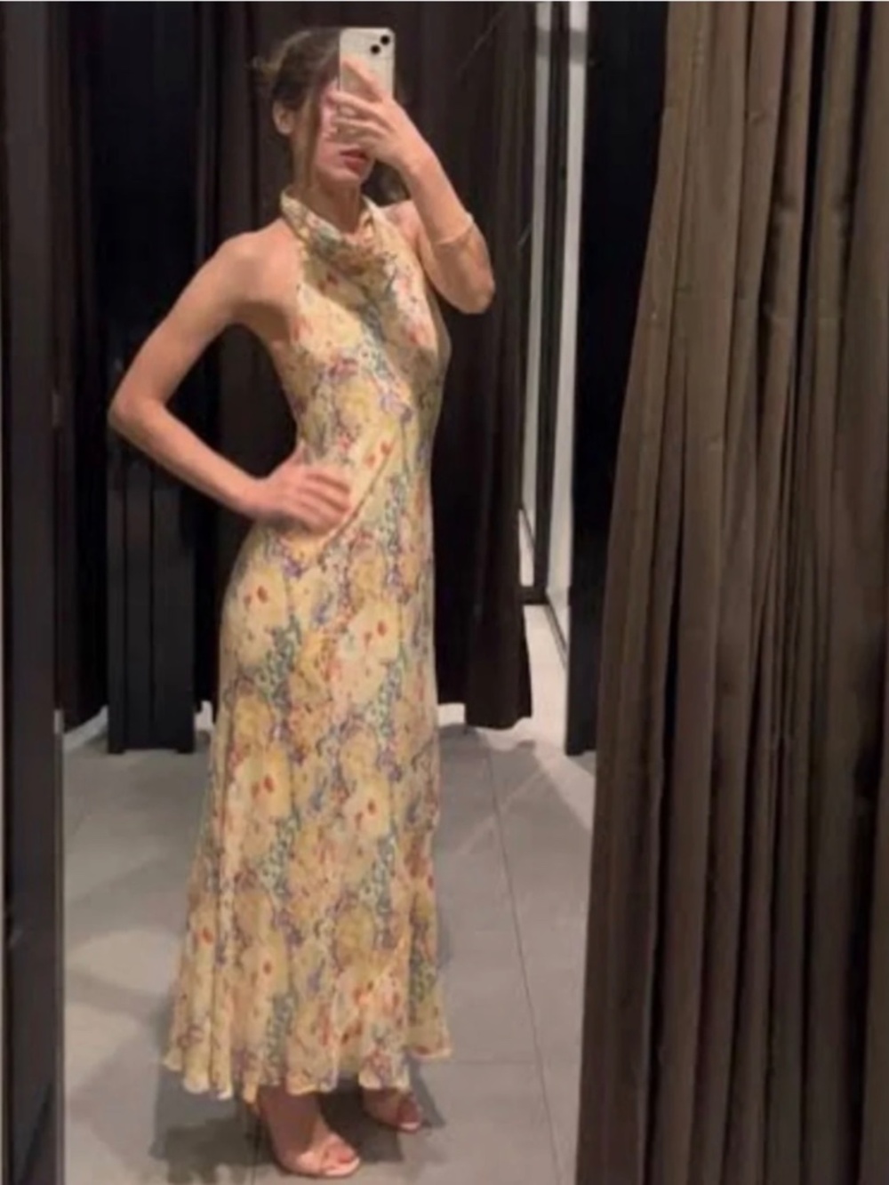 ZARA ZW Collection Floral Halter Maxi Dress Open Back Yellow NWT M - Picture 10 of 12